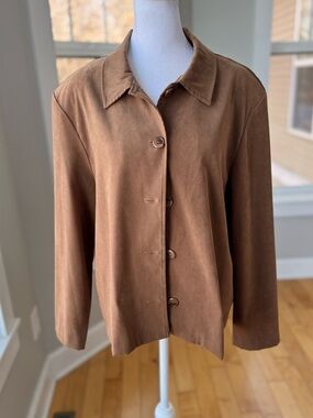Vintage Briggs Petite Camel Tan Brown Faux Suede Cropped Jacket Sz Large